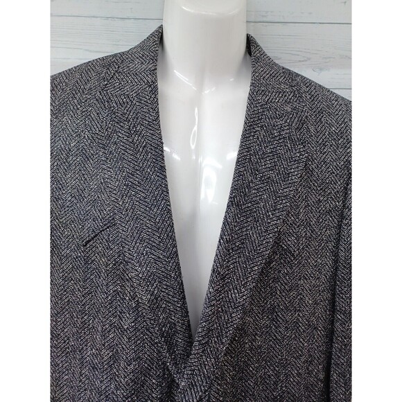 Circle Dallas Mens Blazer Jacket Black Gray 44R 100% Silk Tweed Chevron - Picture 3 of 14